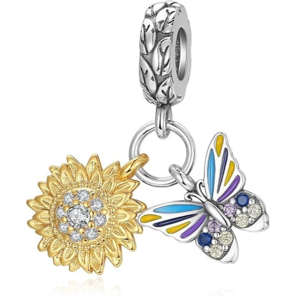 Butterfly Sunflower 925 Sterling Silver Charms Pendants Pandora